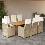 Set Pranzo da Giardino 9 pz con Cuscini Beige Misto Polyrattan 3212285