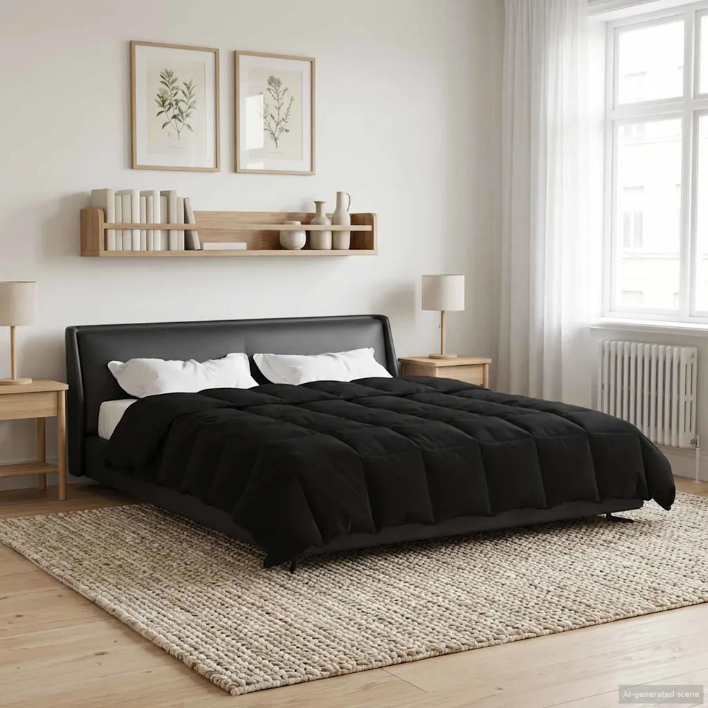 Piumone | Duvet Invernale Trapuntato Nero 220 x 260 cm Microfibra
