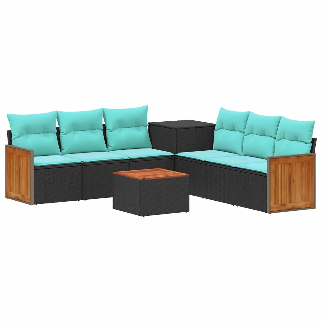 Set di divani 8 pz Nero e Blu Rattan sintetico e Acciaio 3448634
