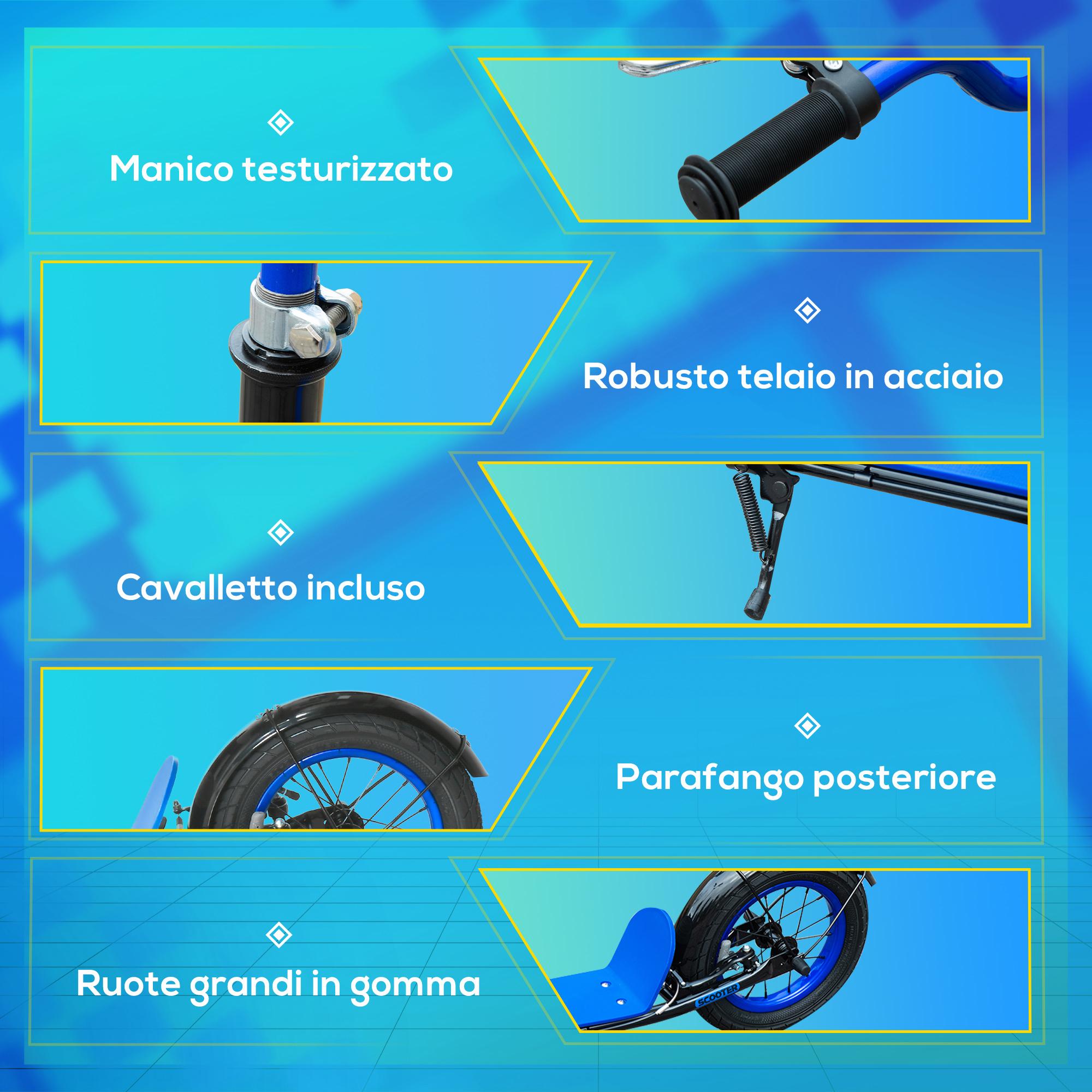 Monopattino per Bambini 118x55,5x85-100,5 cm Doppio Freno Blu