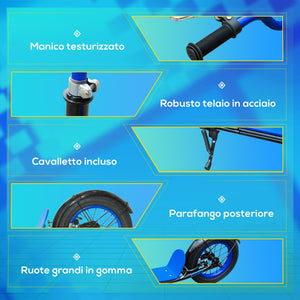 Monopattino per Bambini 118x55,5x85-100,5 cm Doppio Freno Blu