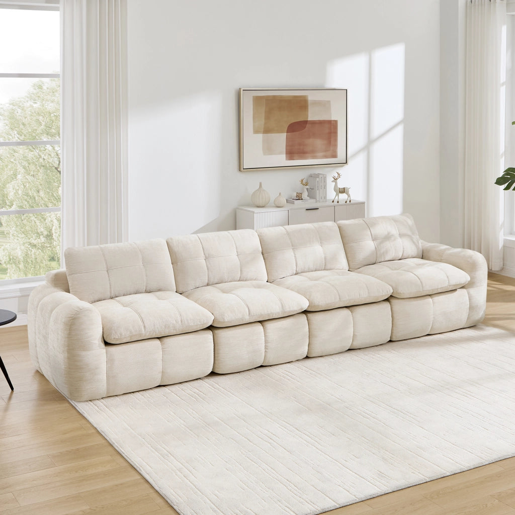 Divano modulare 4 posti - con seduta ampia e schienale ergonomico - in chenille beige