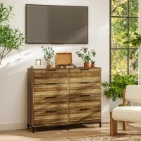 Cassettiera 4 Cassetti Antiribaltamento con Maniglie Nere, in Legno e Metallo, 62x35x105 cm, Marrone Chiaro