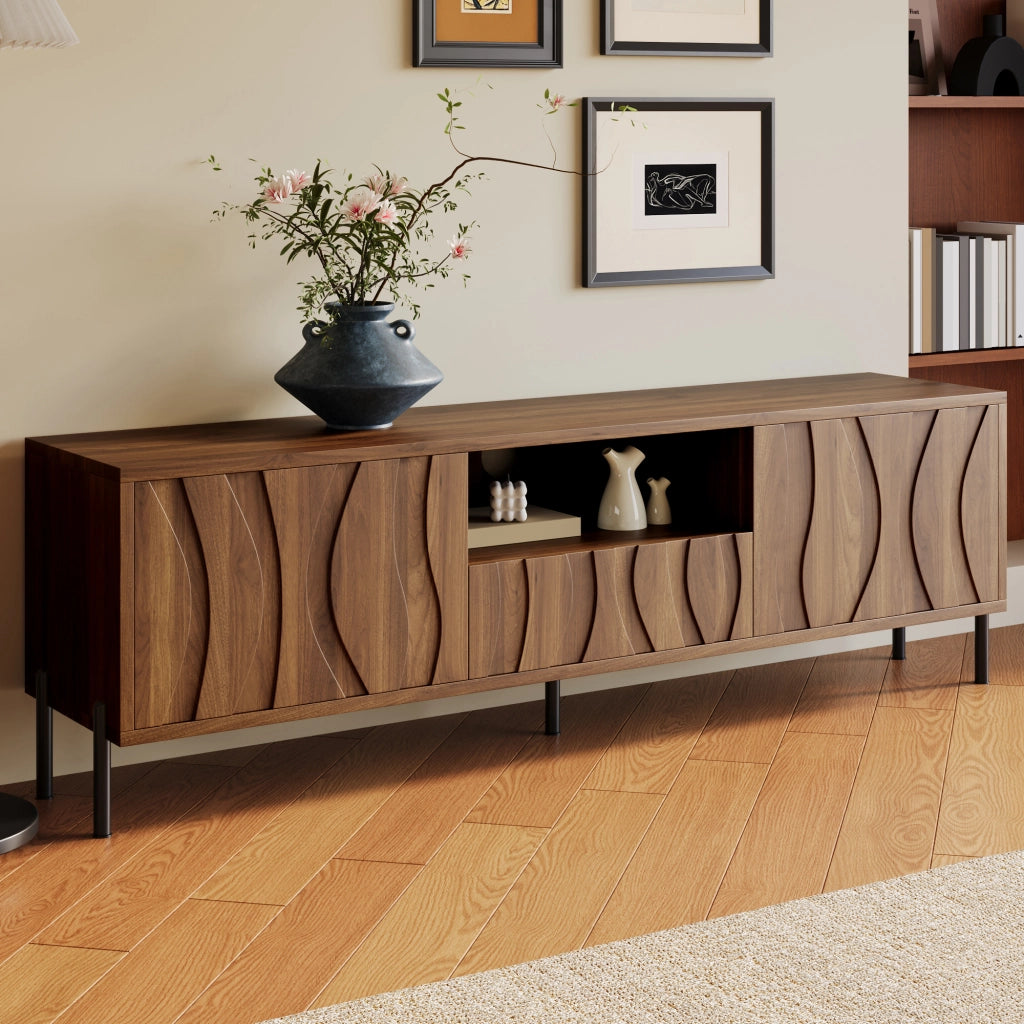 Mobile TV con 3 Ante e 1 Vano; Passacavi; Stile Moderno; Soggiorno; in MDF; Naturale; 160??35??46 cm