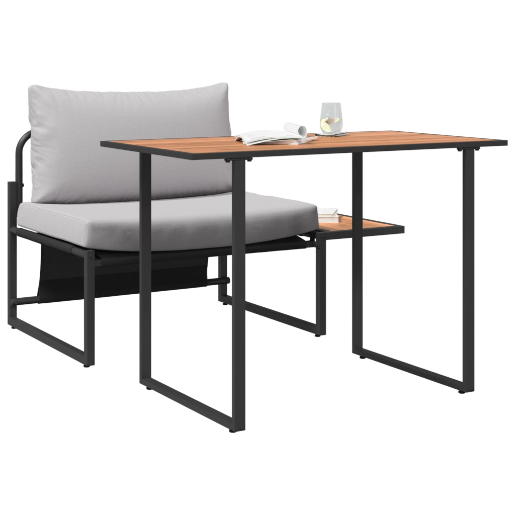 Set da pranzo da giardino da 2 pezzi con sedia singola e cuscini grigio chiaro
