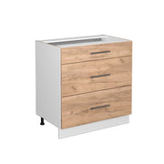 Mobiletto base per cucina Fame-Line Rovere dorato/Bianco 80 cm con 3 cassetti, senza piano di lavoro Vicco