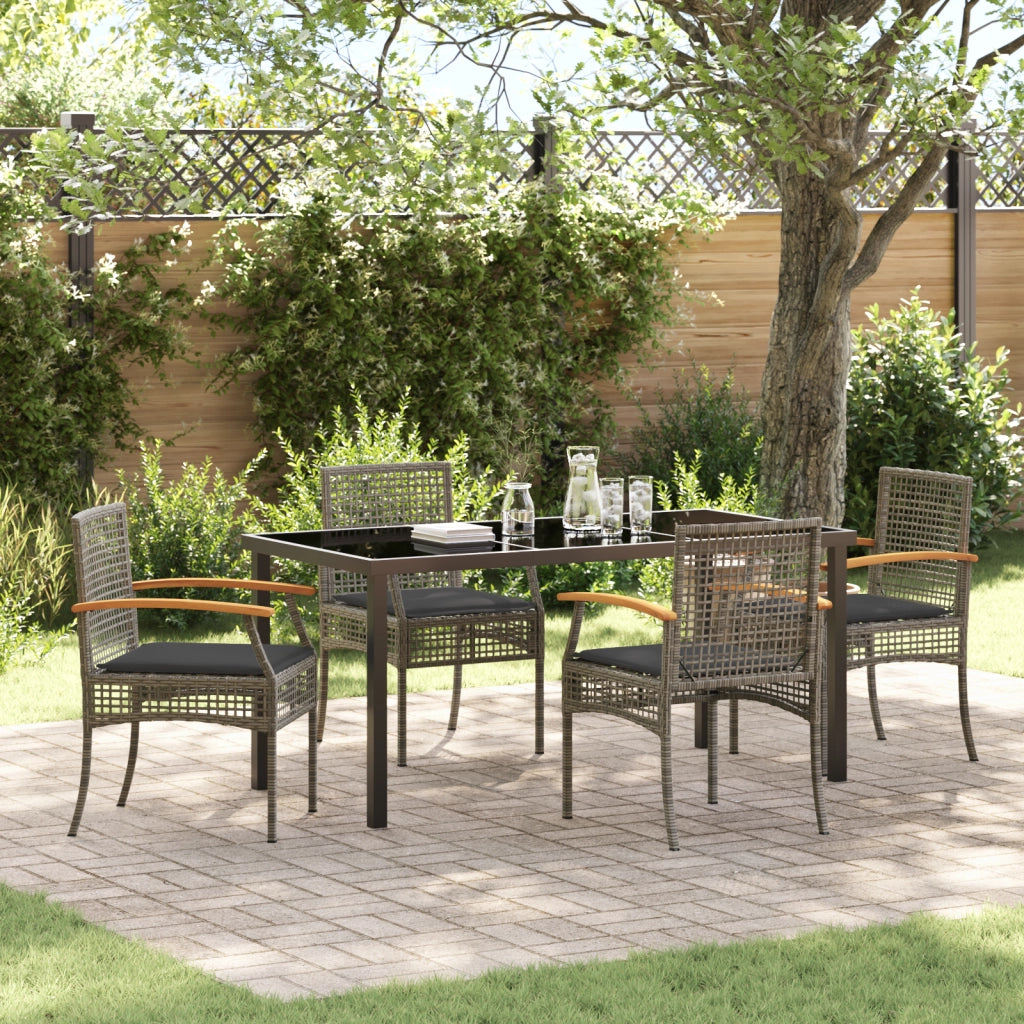 Set da Pranzo da Giardino 5 Pezzi con Cuscini Grigio Polyrattan