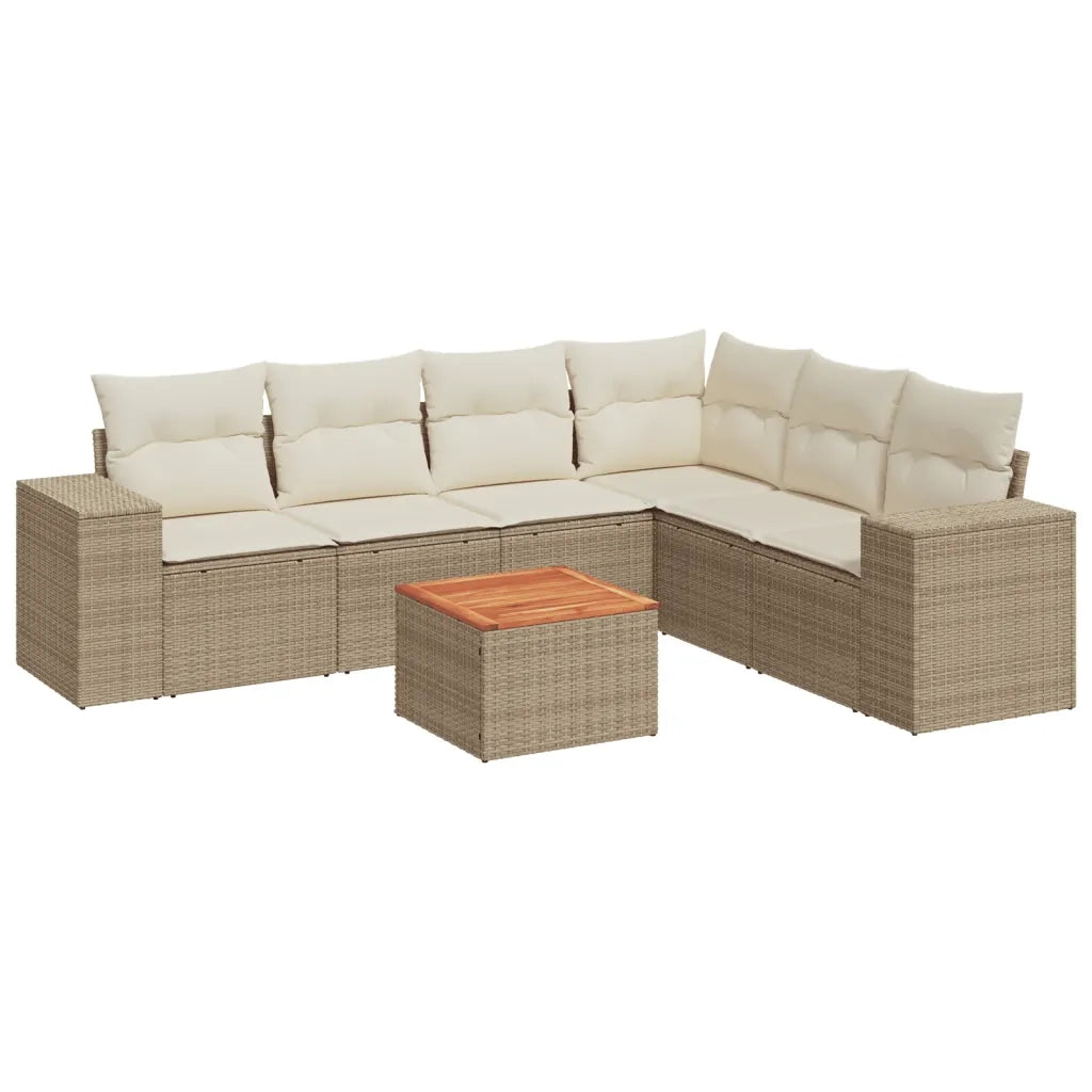 Set Divani da Giardino 7 pz con Cuscini Beige in Polyrattan 3225463