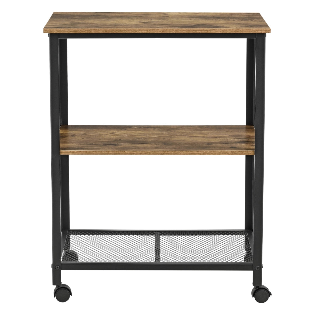 Carrello da Servizio Freiburg a 3 Piani con Ruote Rimovibili 77x60x40 cm - Nero / Color Legno Scuro [en.casa]