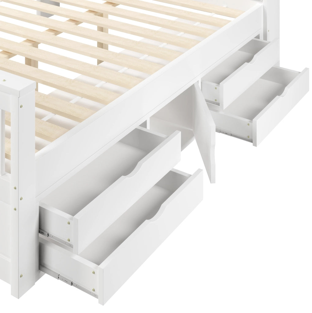 Letto con contenitore 160x200 cm con LED, 4 cassetti, scaffali e USB, bianco
