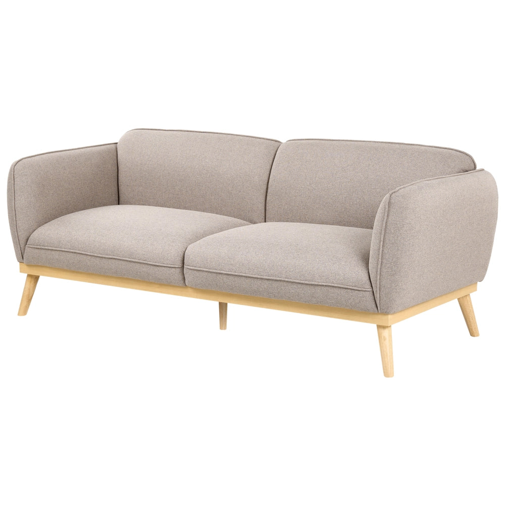Set da salotto in stile scandinavo con divani a 2 e 3 posti, gambe affusolate in legno e rivestimento in tessuto marrone chiaro