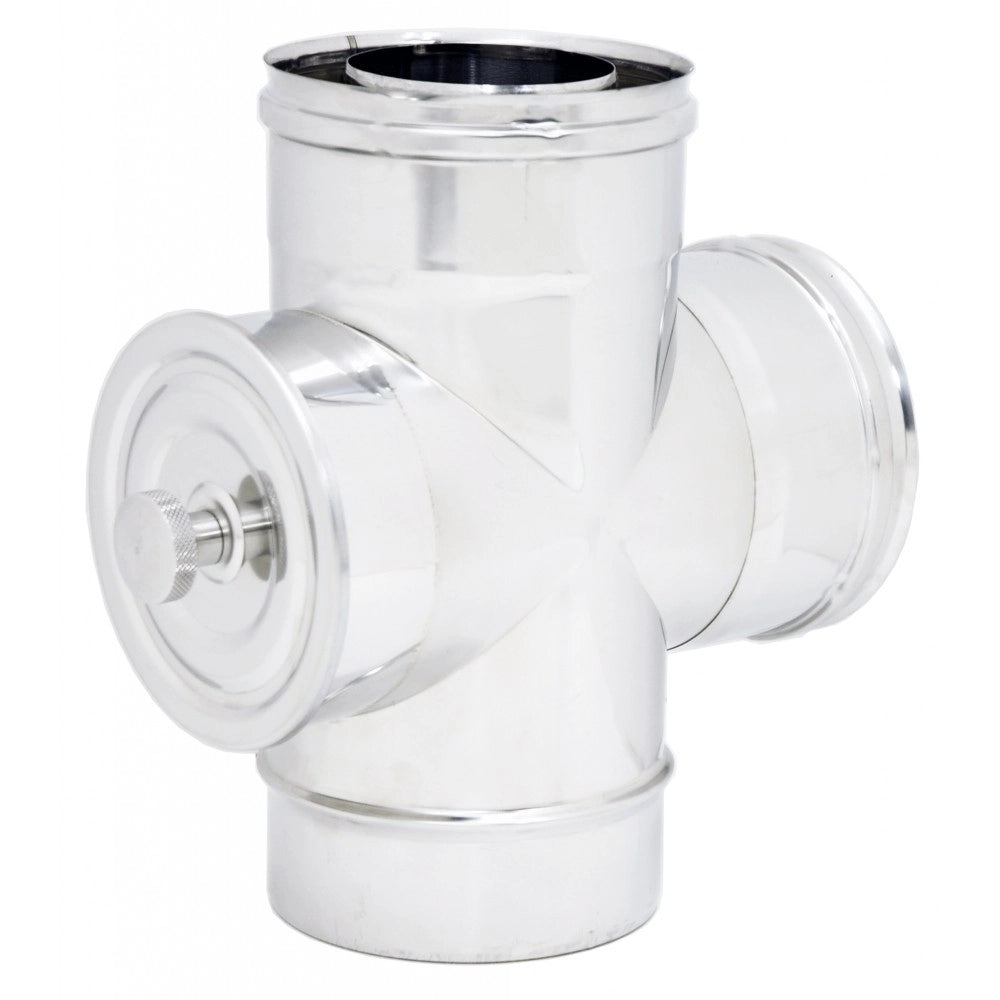 Raccordo inox di 180 - de 230 mm a tee t doppia parete con ispezione ht
