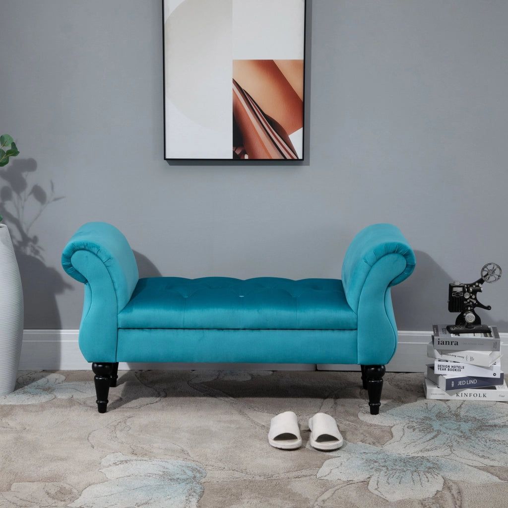 EasyComfort Panca Fondoletto in Stile Vintage, Struttura in Legno e Seduta Imbottita Stile Chesterfield, Azzurra 117 x 40 x 58cm