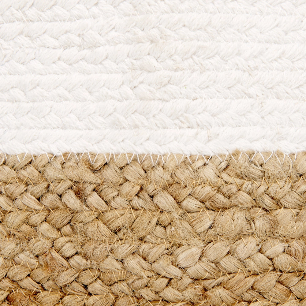 Cesto portaoggetti in juta e cotone beige e bianco Cesto portabiancheria intrecciato con manici