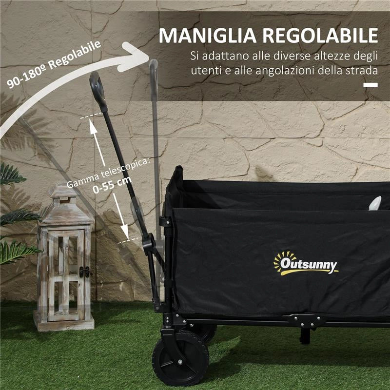 CARRELLO DA GIARDINO DA 120L PIEGHEVOLE CON PANNELLO APRIBILE IN ACCIAIO  90X48X62 CM NERO