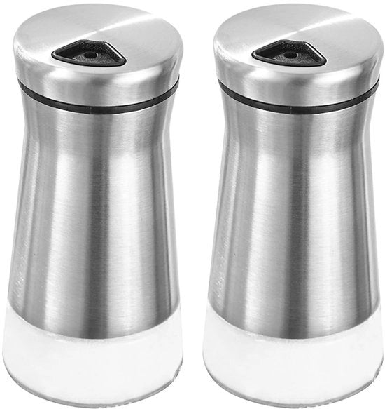 Set di Strumenti per Sale e Pepe - 2 pezzi - Dispenser con Tappo Regolabile - Coperchi in Acciaio Inossidabile - Boccale in Vetro - Design Moderno - 11,5 x 5,7 cm - Dispensatore di Erbe