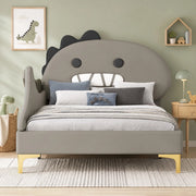 Letto per bambini dinosauro grigio 90 x 200 cm in PU e MDF