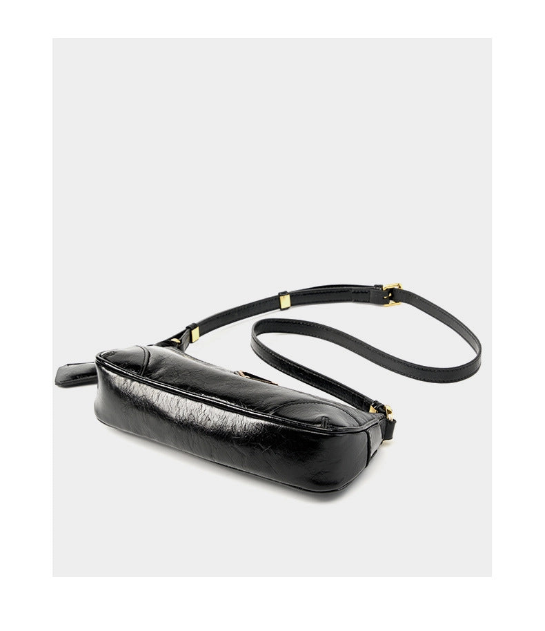 Borsa a tracolla da donna in vera pelle, modello Crescent, alla moda, colore nero.