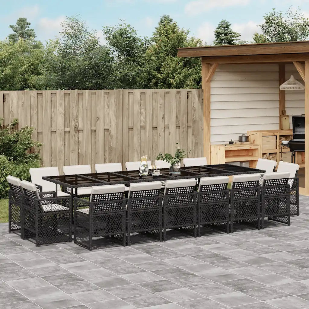 vidaXL Set da Pranzo da Giardino 17 pz con Cuscini Nero in Polyrattan