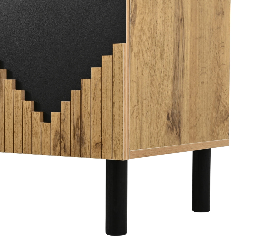 Credenza 140x40x70 cm a 2 ante push-open in MDF e truciolare naturale e nera
