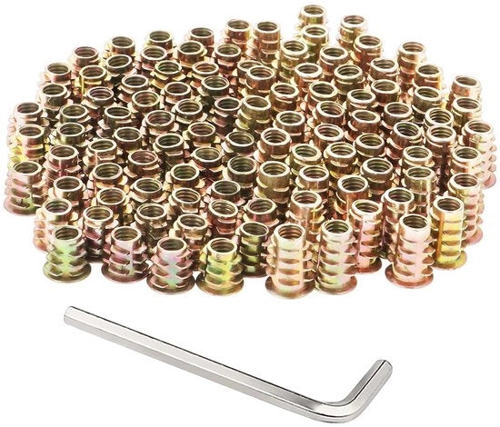Viti a 5 viti a testa in acciaio carbonio cromato per mobili con inserti lignei a flangia per fissaggio a vite e chiodo (M8 x 15 mm & M8 x 20 mm 100)