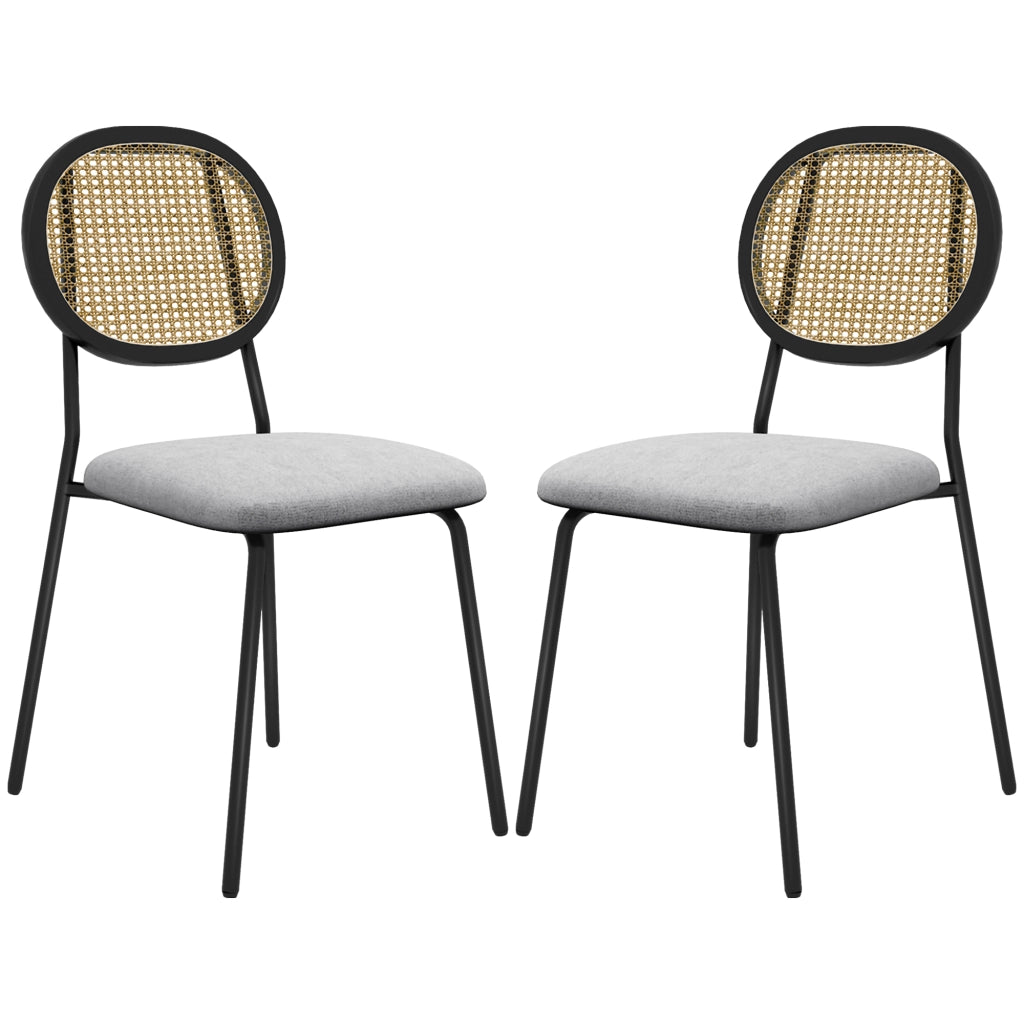 Sedia da pranzo con schienale in rattan e tessuto ¨C zephmum ¨C grigio 44x54x87 cm