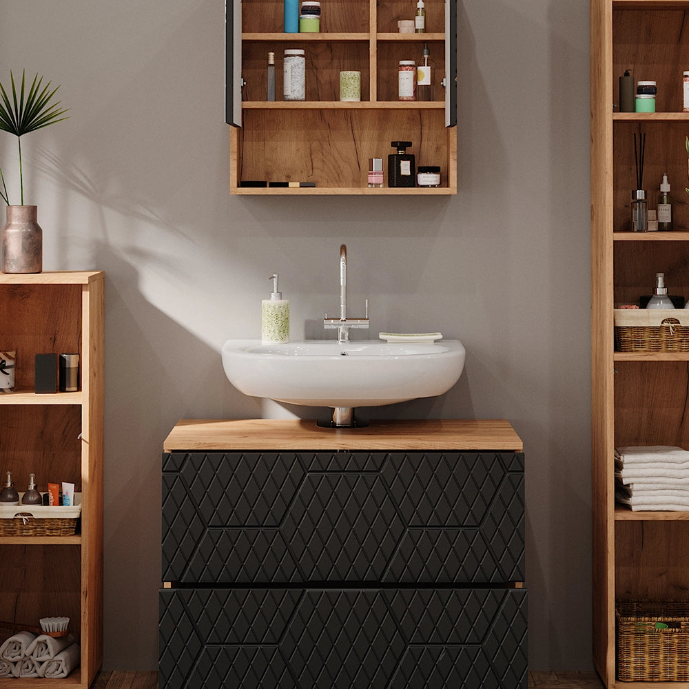 Vicco Set mobili bagno Antracite con struttura a nido d'ape 4 pezzi, con cassettiera e colonna