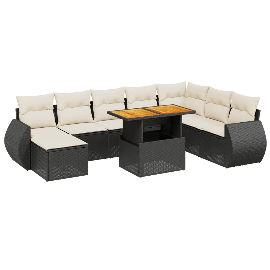 Set Divani da Giardino 9 pz con Cuscini Nero in Polyrattan 3275849
