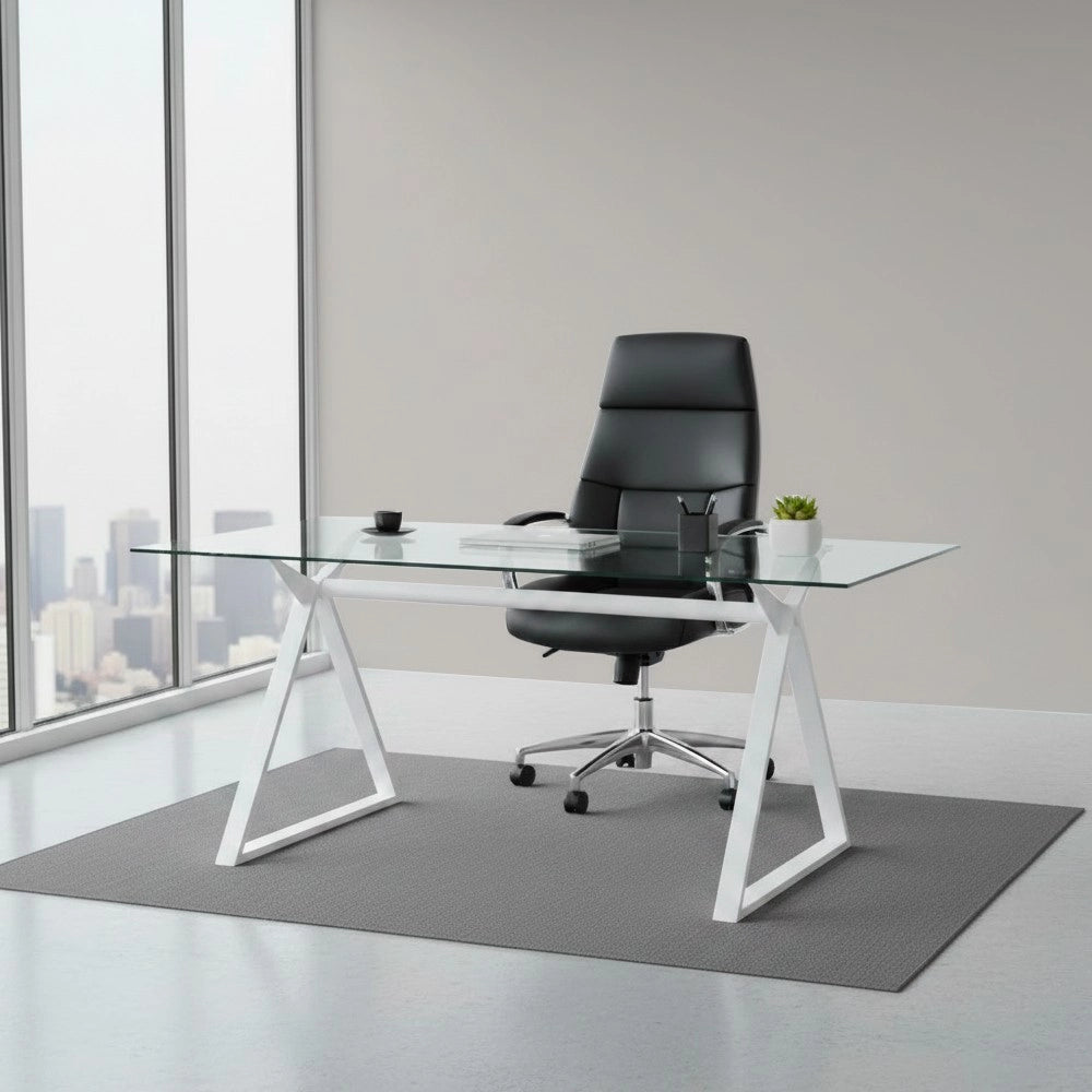 Tavolo da Pranzo Skylar 150×90 cm in Vetro Temperato con Gambe a Cavalletto bianco