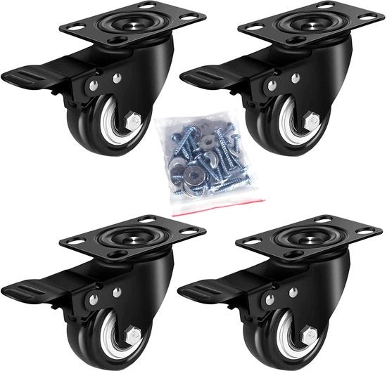 Pacco di 4 ruote pesanti 50 mm con freno per uso interno ed esterno fino a 200 kg ruote di trasporto ruote di mobili 2 pollici ruote giratorie 360 gradi nere