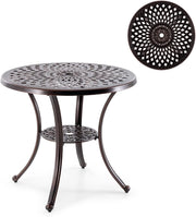 Tavolo da giardino rotondo con foro per ombrellone, tavolo da balcone con ripiano inferiore e piedini regolabili, tavolo da bistrot con alluminio pressofuso, tavolo da pranzo per balcone