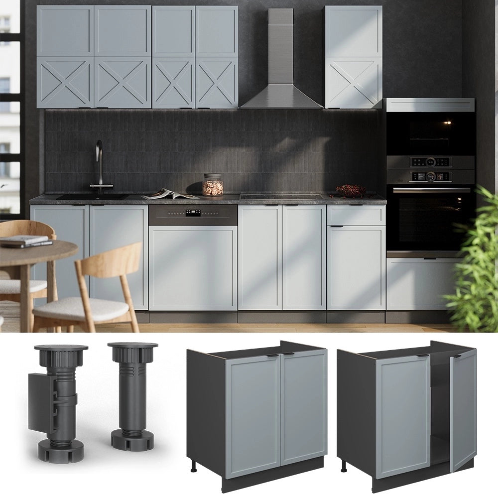 Mobile lavello cucina Fame-Line Blu-grigio chiaro/Antracite 80 cm, PL Marmo Vicco