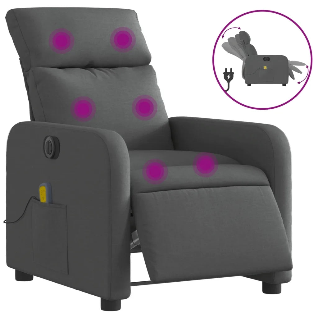 Divano Sedia-Poltrona Reclinabile Massaggio Elettrica Grigio Scuro Tessuto 506676