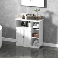 kleankin Mobile da bagno, armadio da bagno su piedi con doppia porta, cassetto, scomparti aperti, 80x34x81cm, bianco