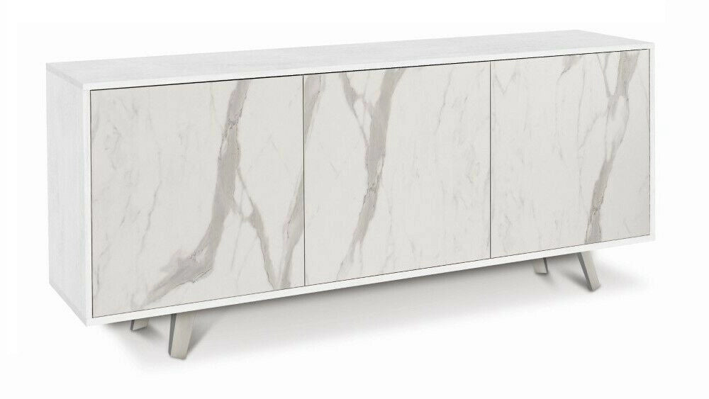 Mobile Madia 3 ante con apertura a spinta H74 L177 P41 struttura Bianco ossido frontali color marmo 7073k Sarmog