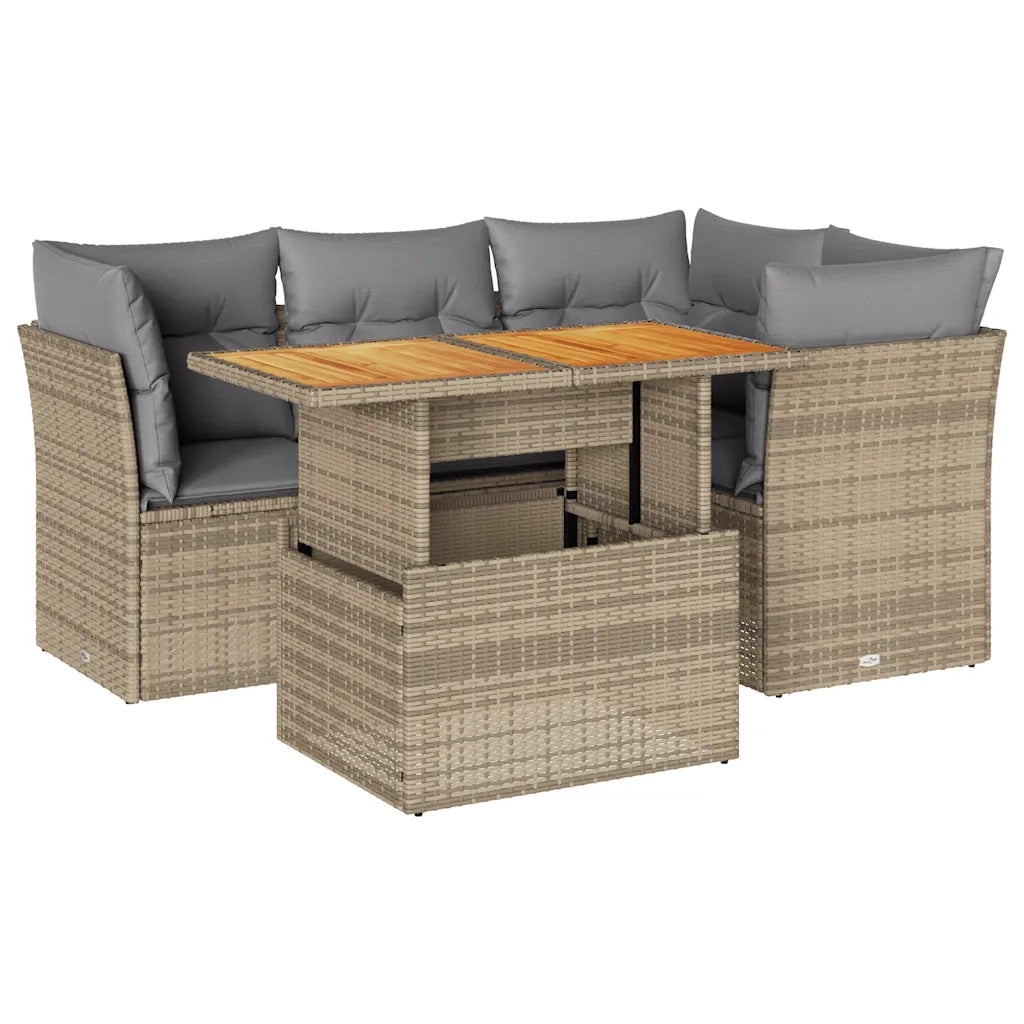 Set Divano da Giardino 5 pz con Cuscini Beige in Polyrattan 3326922