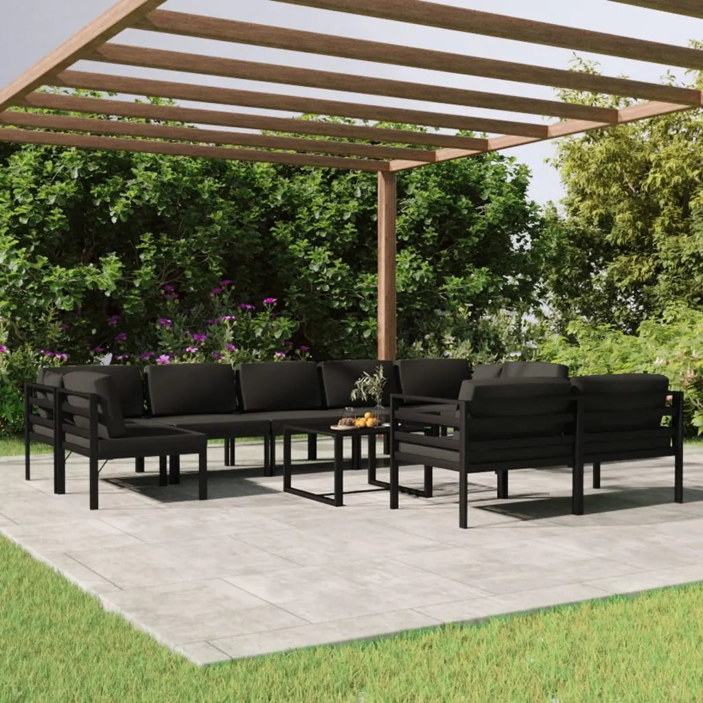 Set Divani da Giardino 10 pz con Cuscini in Alluminio Antracite 3107819