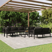 Set Divani da Giardino 10 pz con Cuscini in Alluminio Antracite 3107819