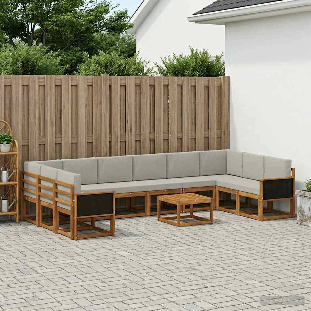 Set di divani da esterno 11 pz Naturale e Grigio Chiaro 3385582