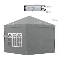 Gazebo da Esterno 3x3 m Pieghevole con 4 Pannelli Laterali, in Acciaio e Tessuto Oxford Grigio Chiaro