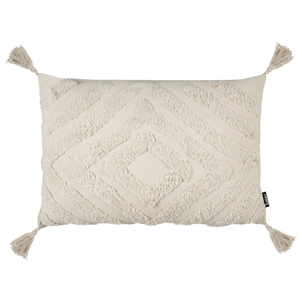Set di 2 cuscini decorativi cotone beige 40 x 60 cm con nappe boho motivo geometrico pezzo di accento fatto a mano