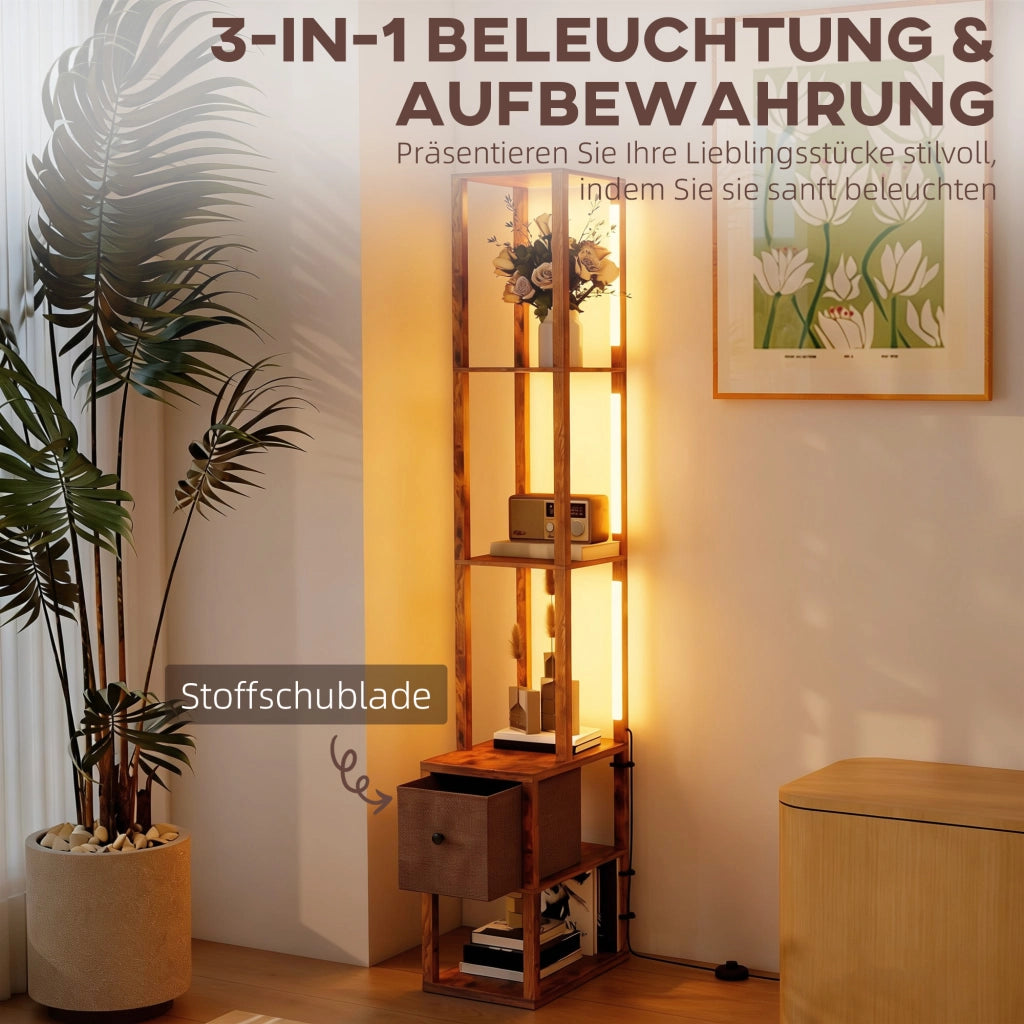 Lampada da terra con scaffali, regolabile, colore marrone ¨C zephmum ¨C 160x30x30