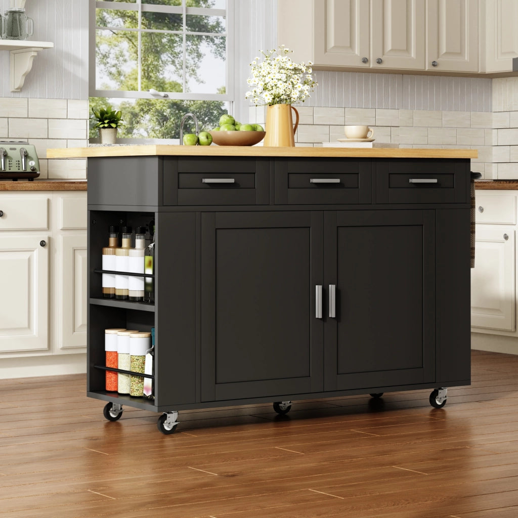 Carrello da cucina con piano ribaltabile; 3 cassetti; 2 organizer estraibili; prese e ruote per cucina; 120×45×84 cm