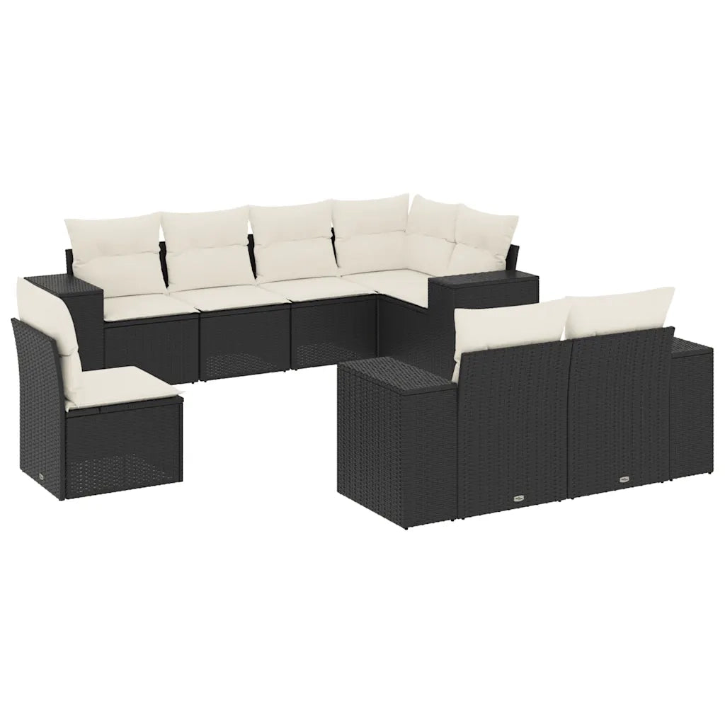 Set Divani da Giardino con Cuscini 8 pz Nero in Polyrattan 3255173
