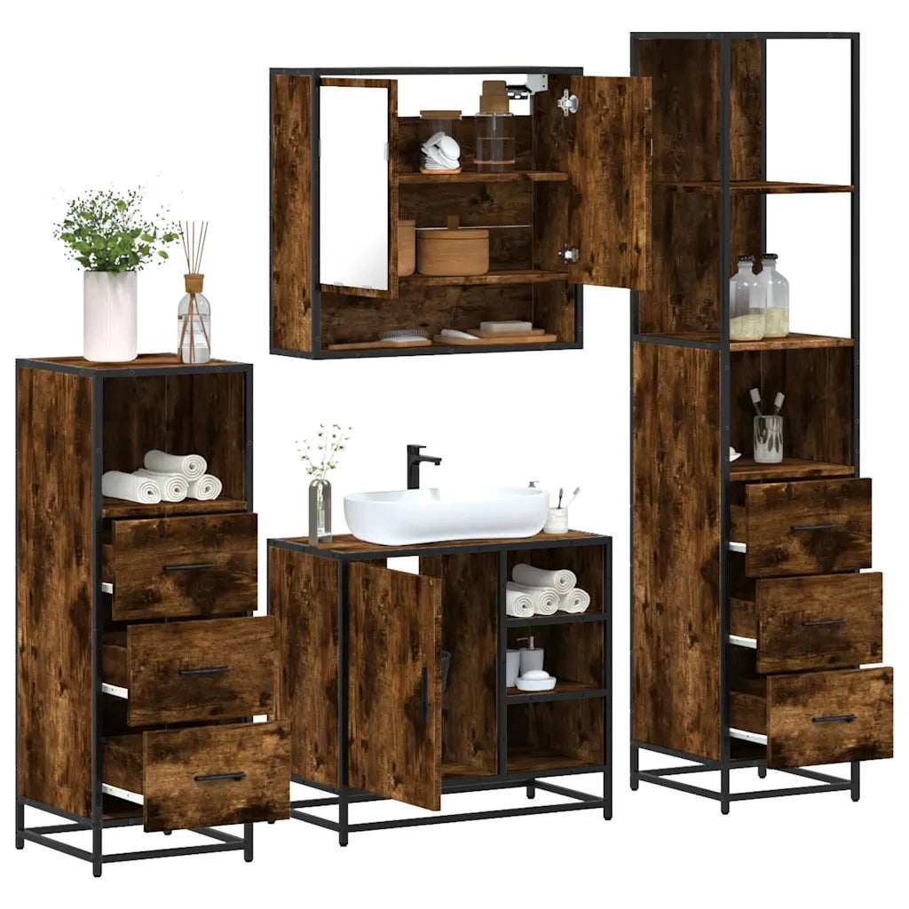 vidaXL Set Mobili da Bagno 4 pz Rovere Fumo in Legno Multistrato
