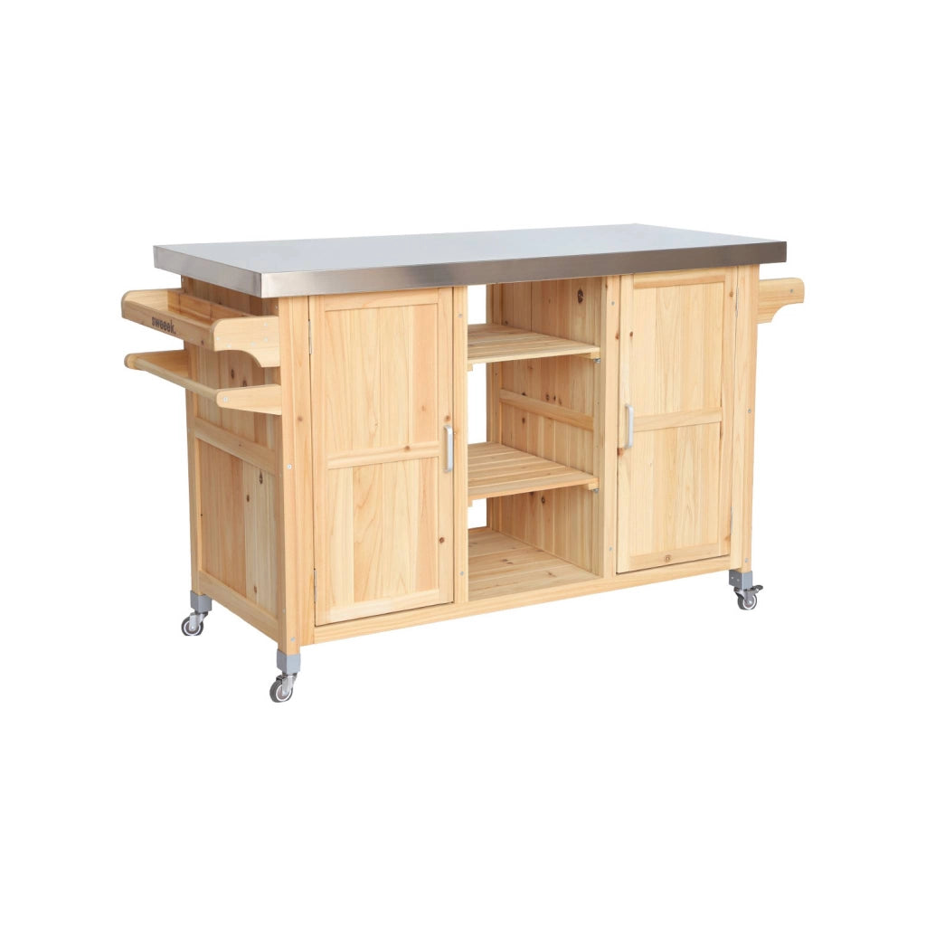Carrello da cucina da esterno in legno con maniglie e 7 vani