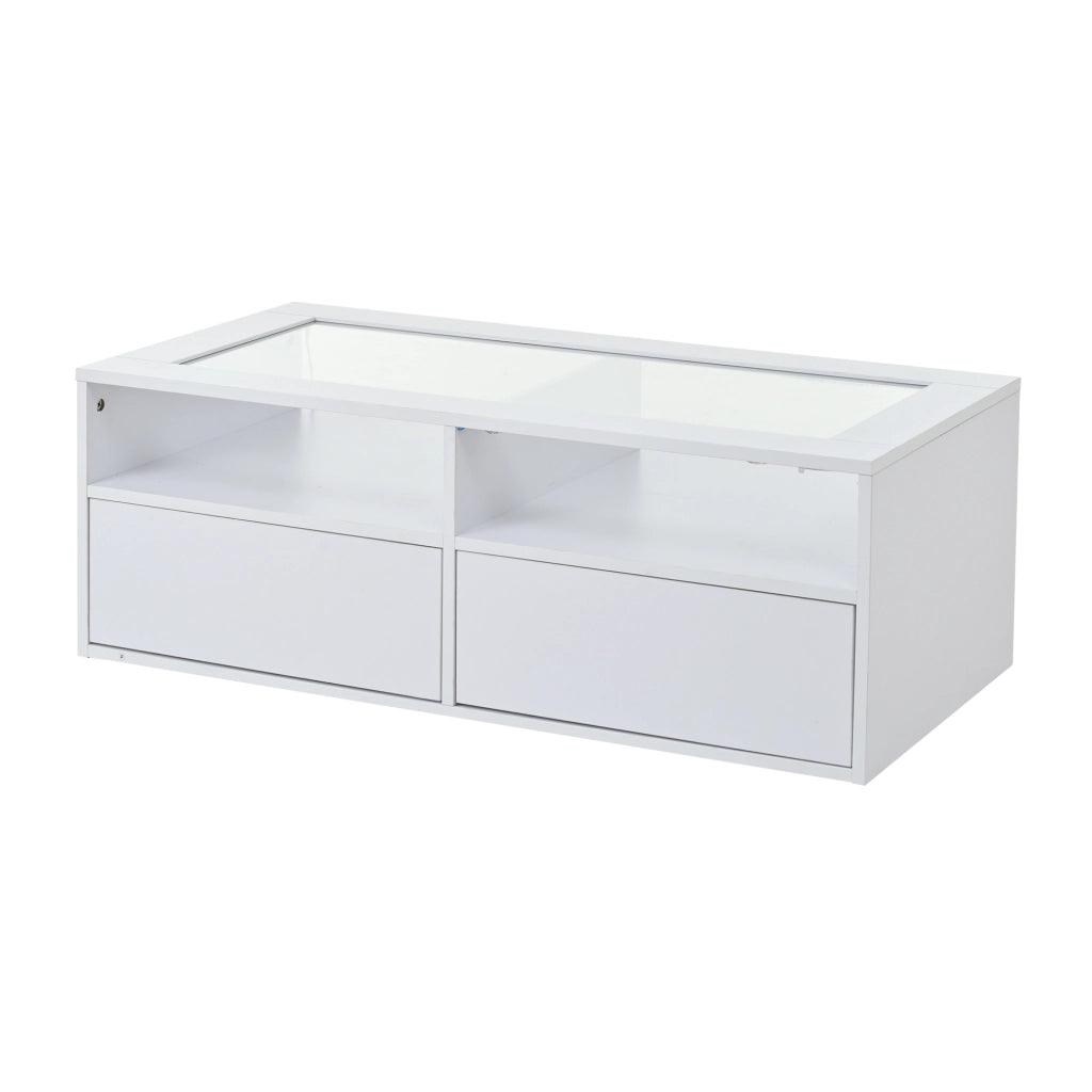 Tavolino da caffè con 2 cassetti; LED e USB - per soggiorno - 100×50×35 cm - bianco