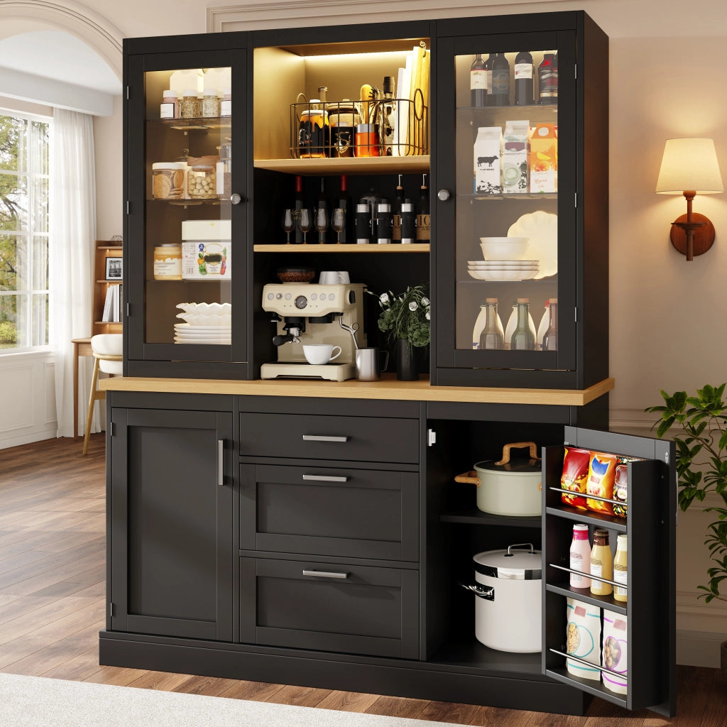 Mobile Cucina con LED Smart ¨C Xylo ¨C Nero/Bianco/Verde, 3 Cassetti, 185x140x40