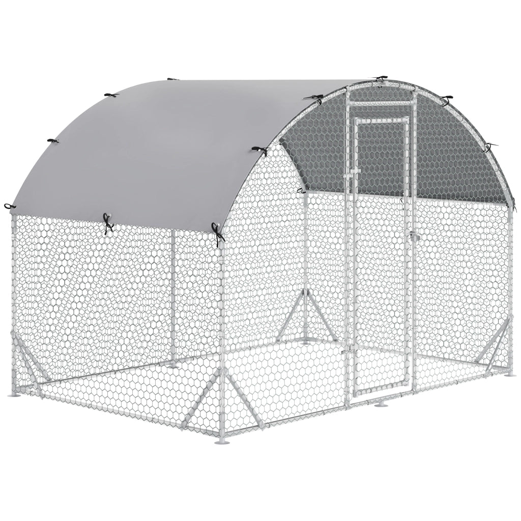 Recinto per Galline 280x190x197 cm con Tetto e Copertura Anti UV in Metallo Galvanizzato Argento