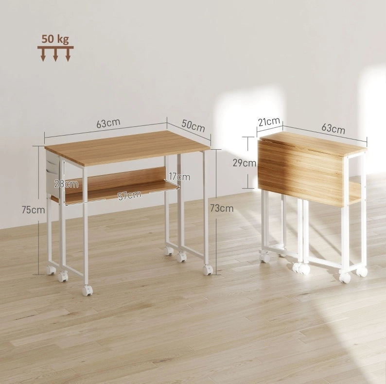Scrivania pieghevole 63 cm con ruote e ripiano